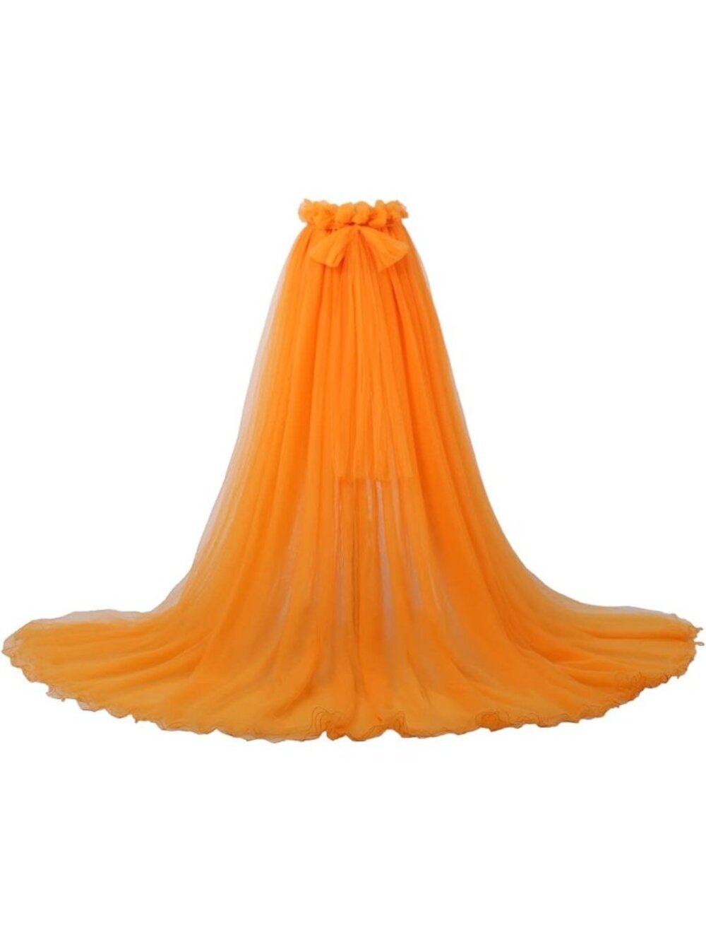 Women's Orange 5 Layers Tulle Tutu Long Train Cocktail Prom Mesh Maxi Dress